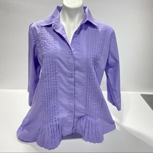 American Sweetheart Brand Shirt Purple Pleated Button Front Blouse